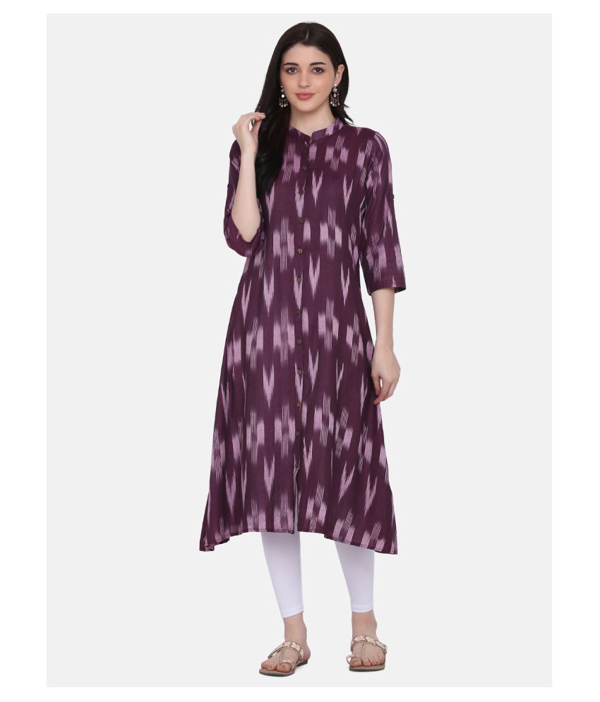     			Aarrah Purple Cotton Straight Kurti