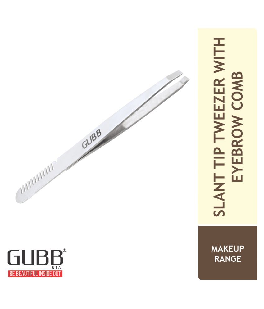 Gubb Eyebrow Plucker & Tweezer With Brow Comb Stainless Steel Slant Tip