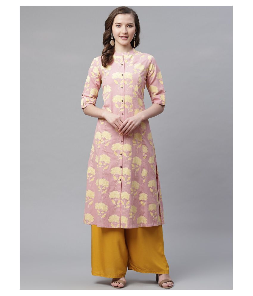     			Divena - Pink Cotton Blend Women's Front Slit Kurti