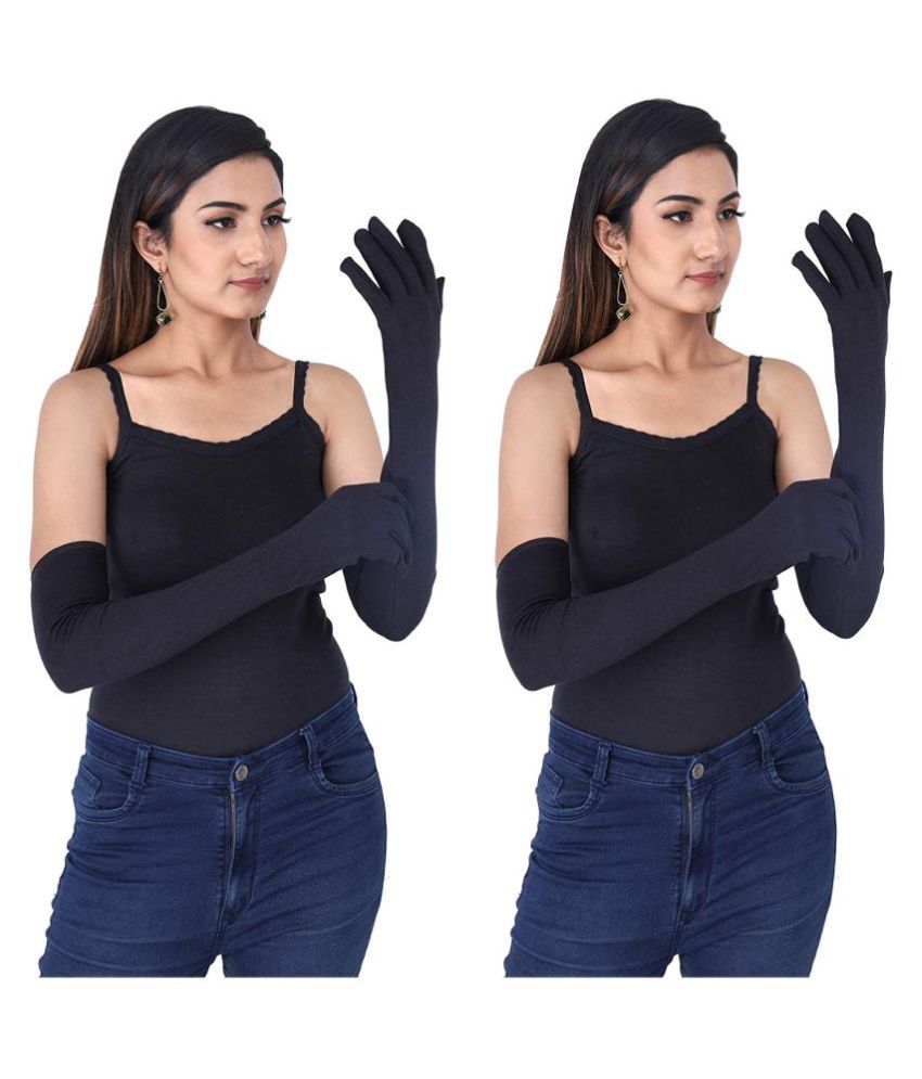     			HF LUMEN Unisex Skin Black Full Cotton Gloves Protect Skin From Sun/Dust/Pollution (Pack Of 2 Pair)