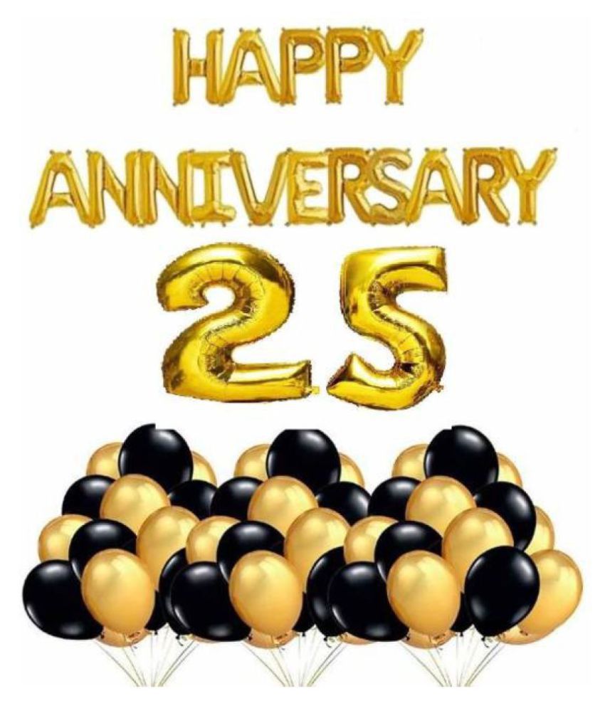     			Kiran Enterprises Happy Anniversary Letters Gold Foil Balloons (Gold) + 25 (Nos) Golden Foil Balloons + Pack of 30 Party Decoration Balloons (Gold & Black)