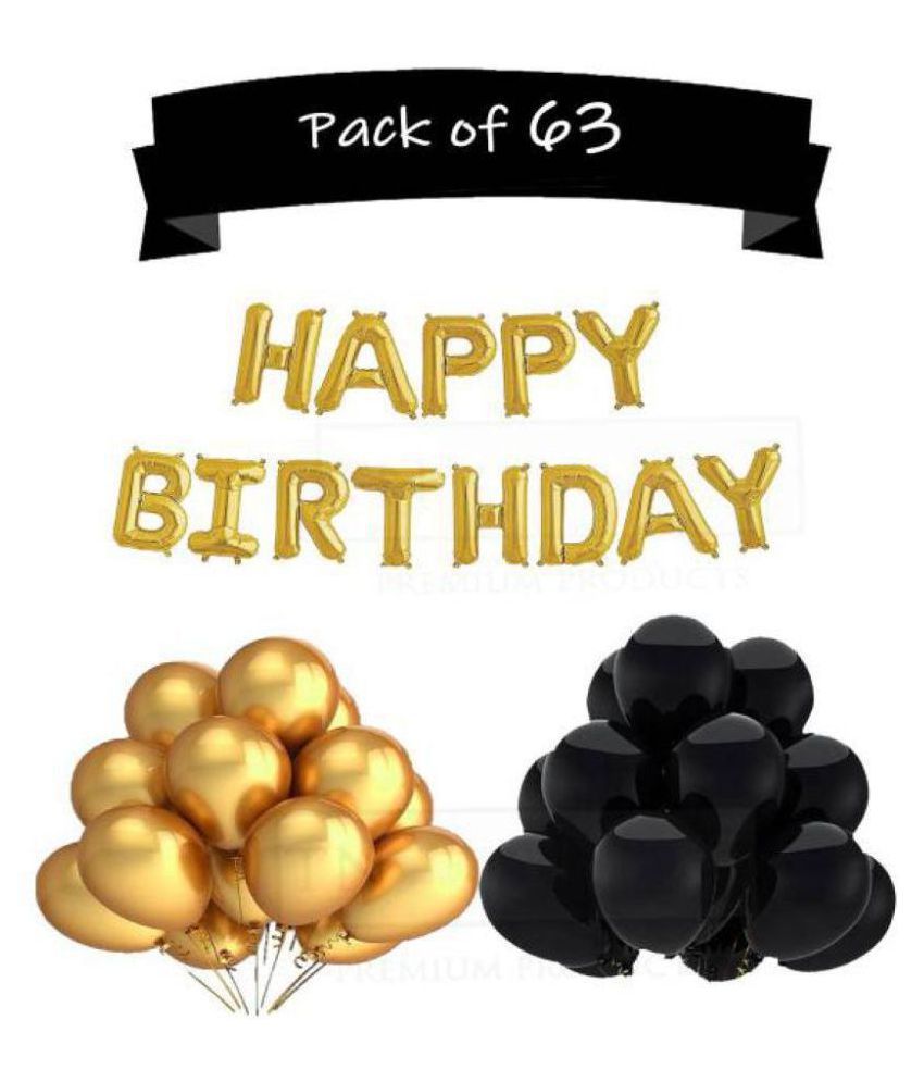     			Kiran Enterprises Happy Birthday Letter Gold Foil Balloon 16 inch (13 Pcs) + Pack of 50 Balloons (Black & Golden) for Birthday Decoration