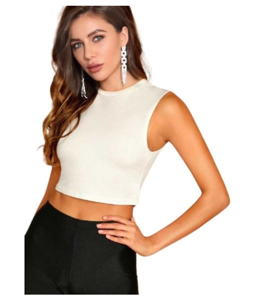     			Dream Beauty Fashion - White Cotton Blend Women's Crop Top ( Pack of 1 )