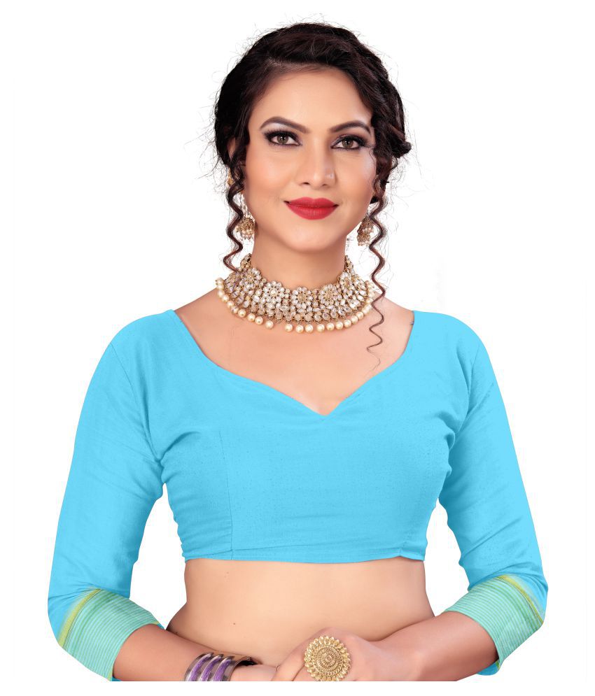 Viviki Fashion Blue Cotton Blend Saree - Buy Viviki Fashion Blue Cotton ...