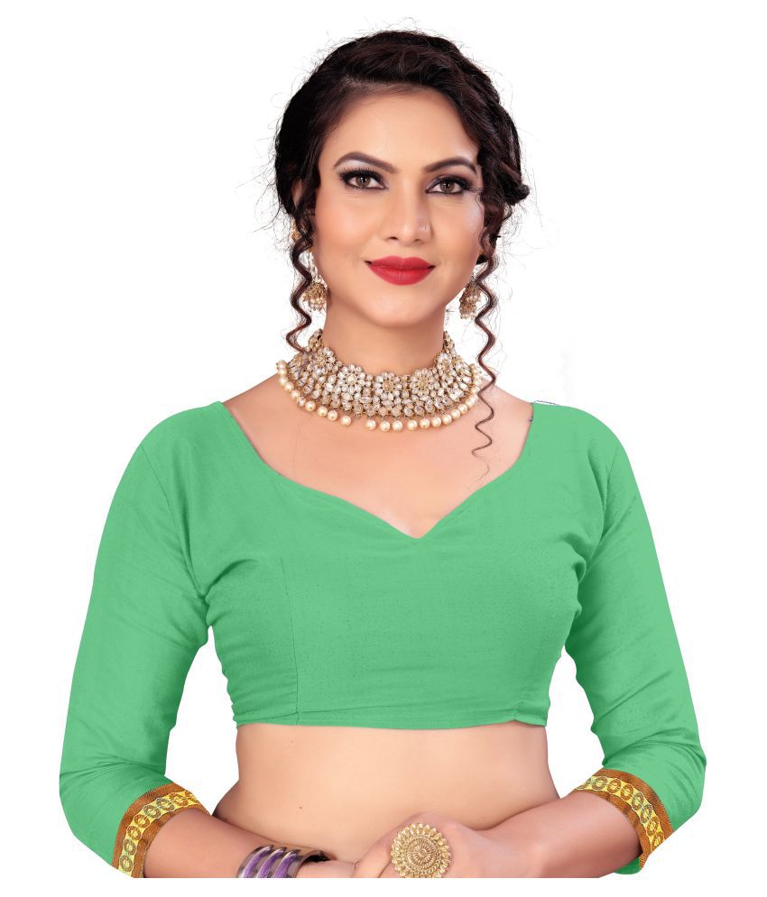 Viviki Fashion Green Cotton Blend Saree - Buy Viviki Fashion Green ...