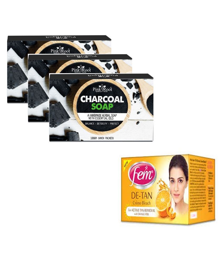 Pink Root Charcoal Soap Pack Of 3 With Fem De Tan Bleach Day Cream 50