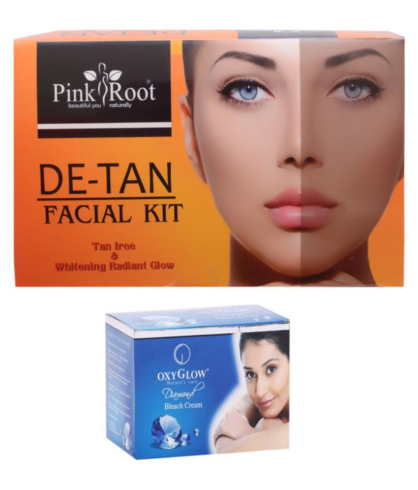 Pink Root De Tan Facial Kit With Oxyglow Diamond Bleach Day Cream Gm