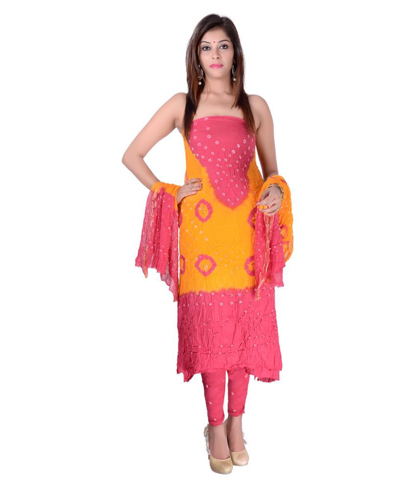 rajeraj Pink,Yellow Cotton Unstitched Dress Material