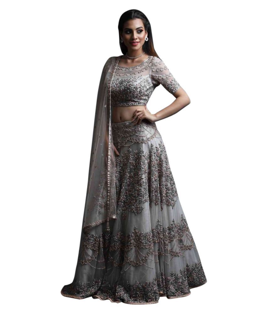 grey net lehenga choli
