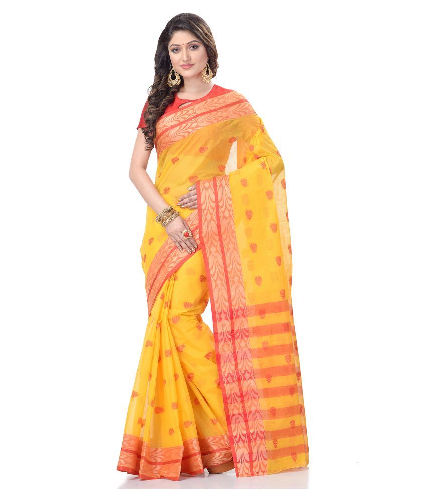 Desh Bidesh Yellow Bengal cotton Saree - Buy Desh Bidesh Yellow Bengal ...