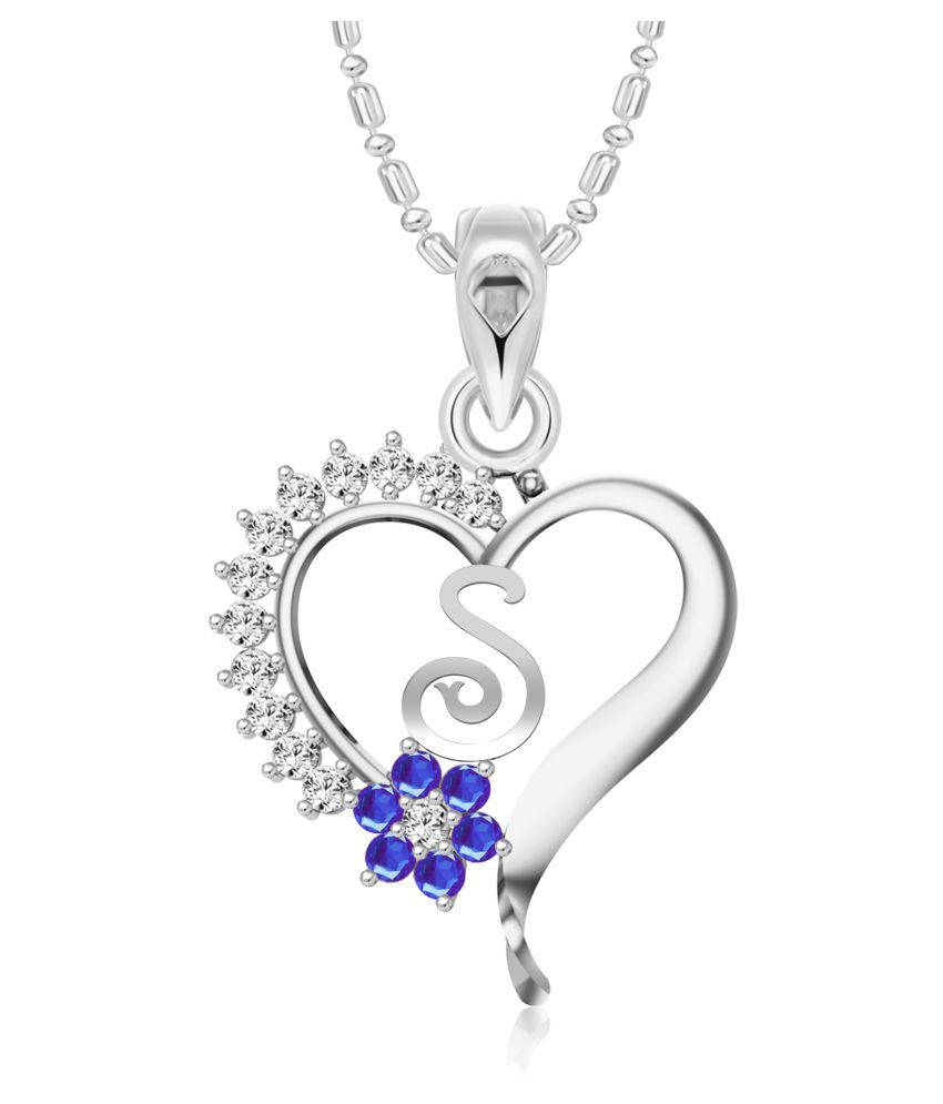     			Vighnaharta Valentine gift's Blue Flower Heart Initial Letters Alphabet CZ Rhodium Plated Alloy Pendant for Women and Girls-[VFJ1256PR]