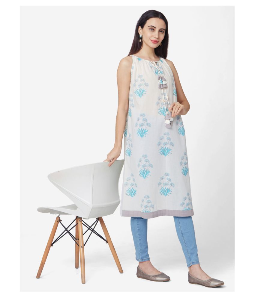     			Aarrah White Cotton Straight Kurti