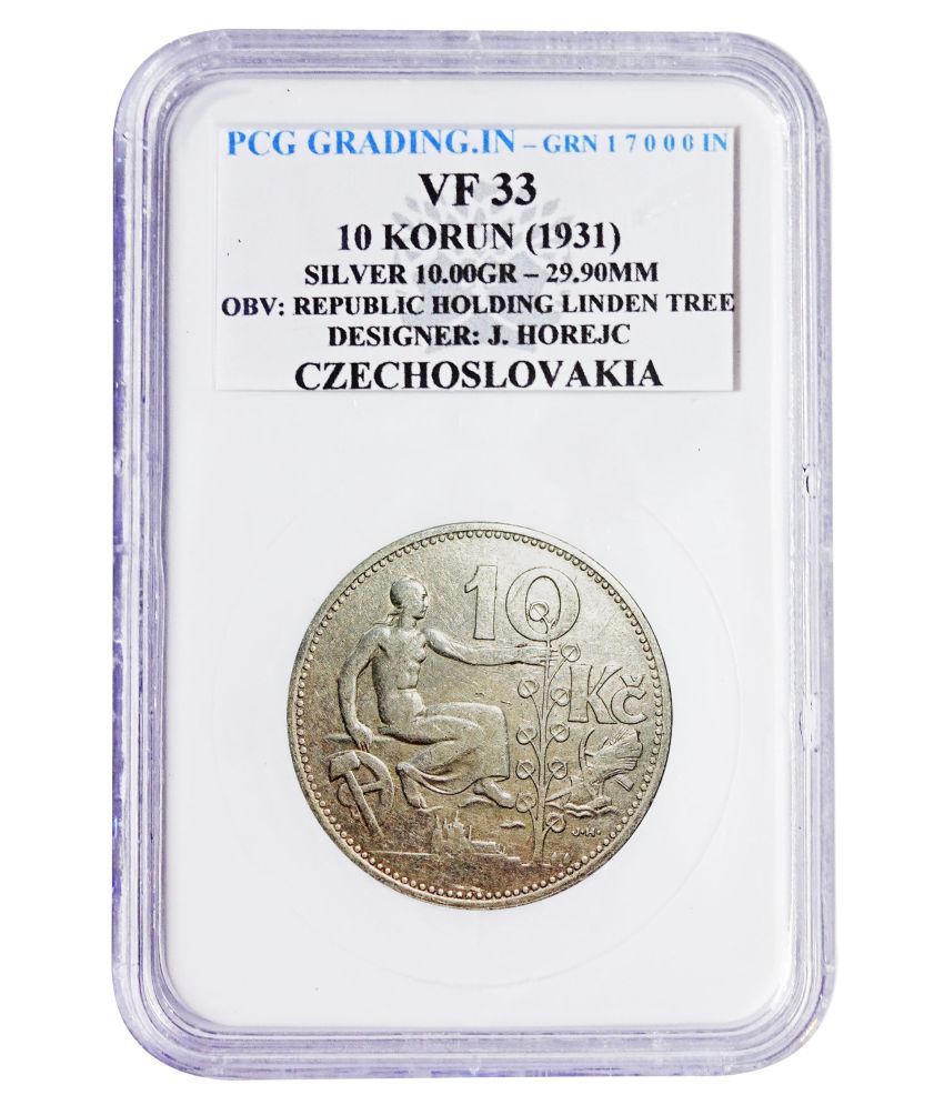     			(PCG Graded) 10 Korun (1931) Silver - 10.00 Gr. OBV : Republic Holding Linden Tree  Designer : J.HOREJC  CZECHOSLOVAKIA  PCG Graded 100% Original Coin