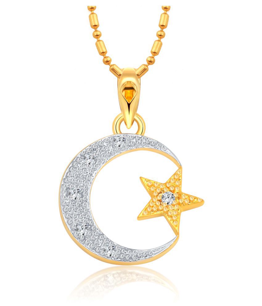     			Vighnaharta Moon & Star CZ Gold and Rhodium Plated Alloy Pendant for Women and Girls -[VFJ1289PG]
