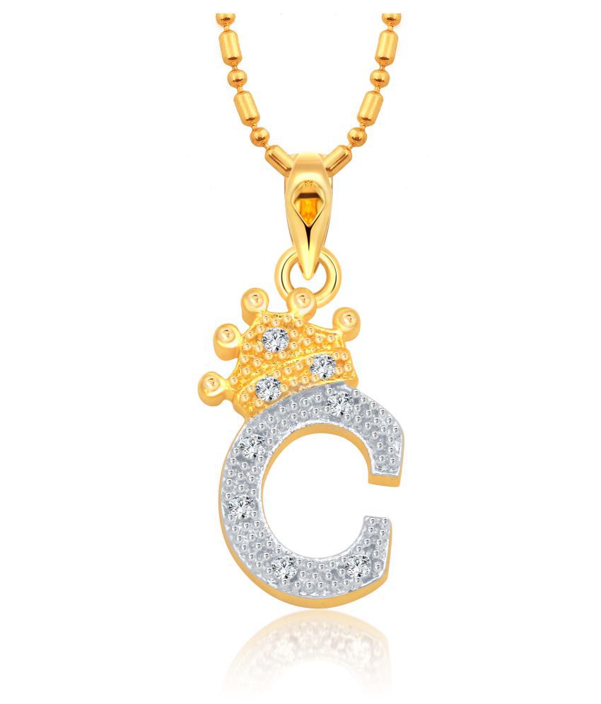     			Vighnaharta Royal Crown 'C' Letter CZ Gold and Rhodium Plated Alloy Pendant for Men and Women -[VFJ1276PG]
