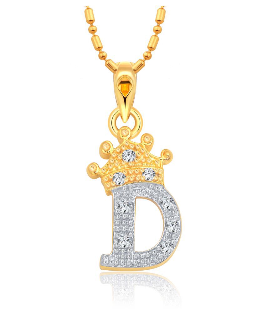     			Vighnaharta Royal Crown 'D' Letter CZ Gold and Rhodium Plated Alloy Pendant for Men and Women -[VFJ1277PG]