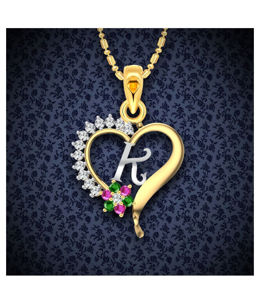     			Vighnaharta Valentine Gift Traditional Flower Heart Initial K Letter CZ Gold and Rhodium Plated Alloy Pendant for Women and Girls-[VFJ2104PG]