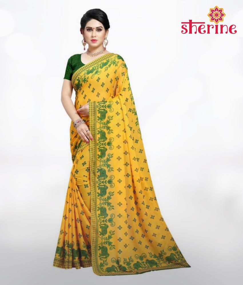 Sherine Yellow Poly Georgette Printed Casual Wear Saree - Buy Sherine  Yellow Poly Georgette Printed Casual Wear Saree Online at Low Price -  Snapdeal.com