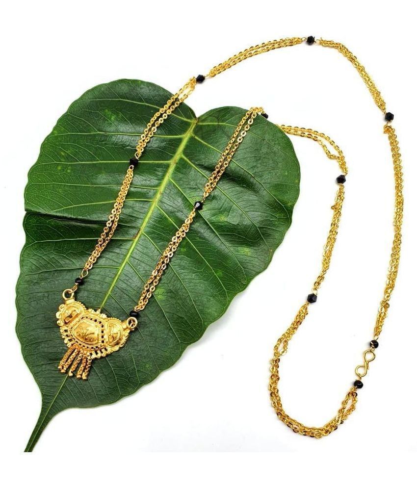     			Digital Dress Room Gold Plated Mangalsutra Women's Pride Dailywear Alloy Golden Pendant Mangalsutra for Women 32-inch Length Black Beads Double Line Layer Long Chain Mangalsutra Necklace Jewellery