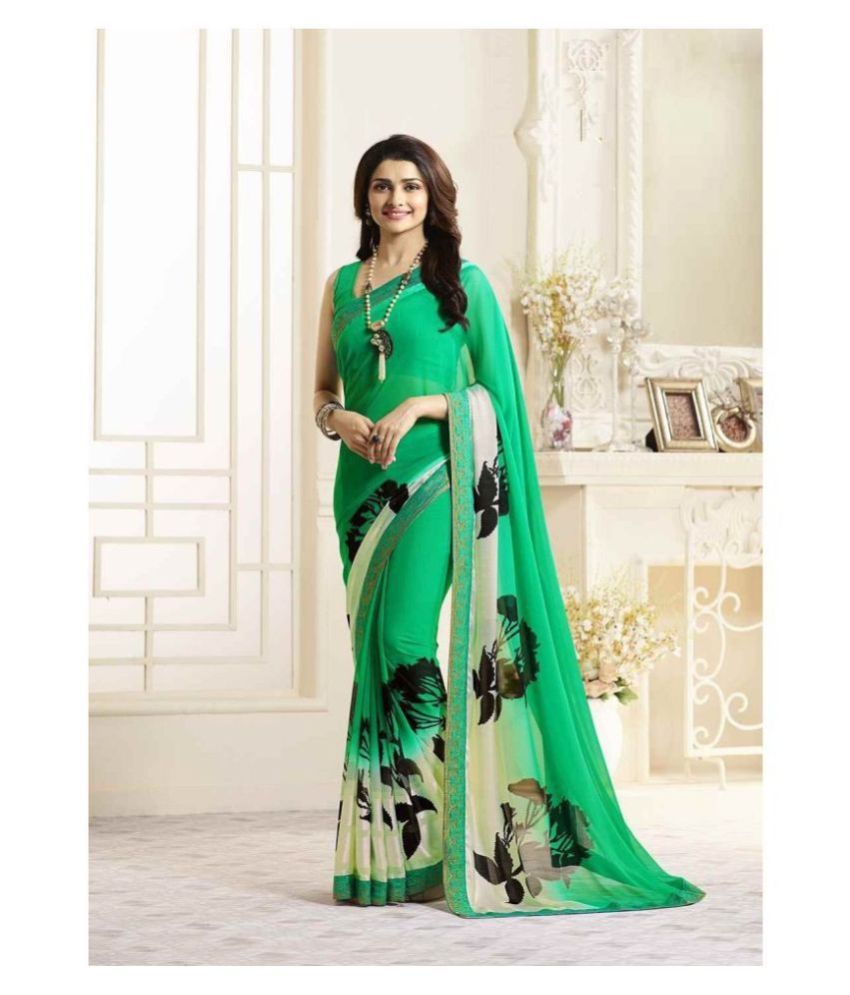     			Gazal Fashions - Green Georgette Saree With Blouse Piece (Pack of 1)