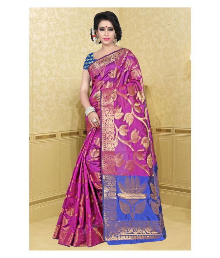     			Gazal Fashions Pink Banarasi Silk Saree