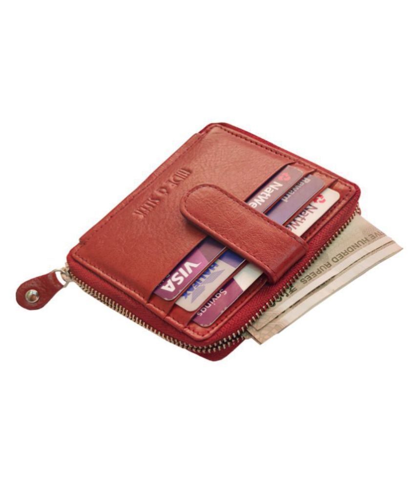 Hide&Sleek RFID Protected Brown Genuine Leather Card Holder with Metal Zipper Clouser