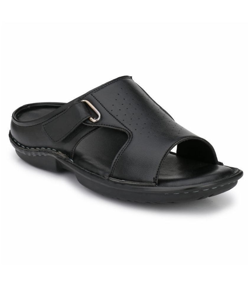 shences black leather slippers