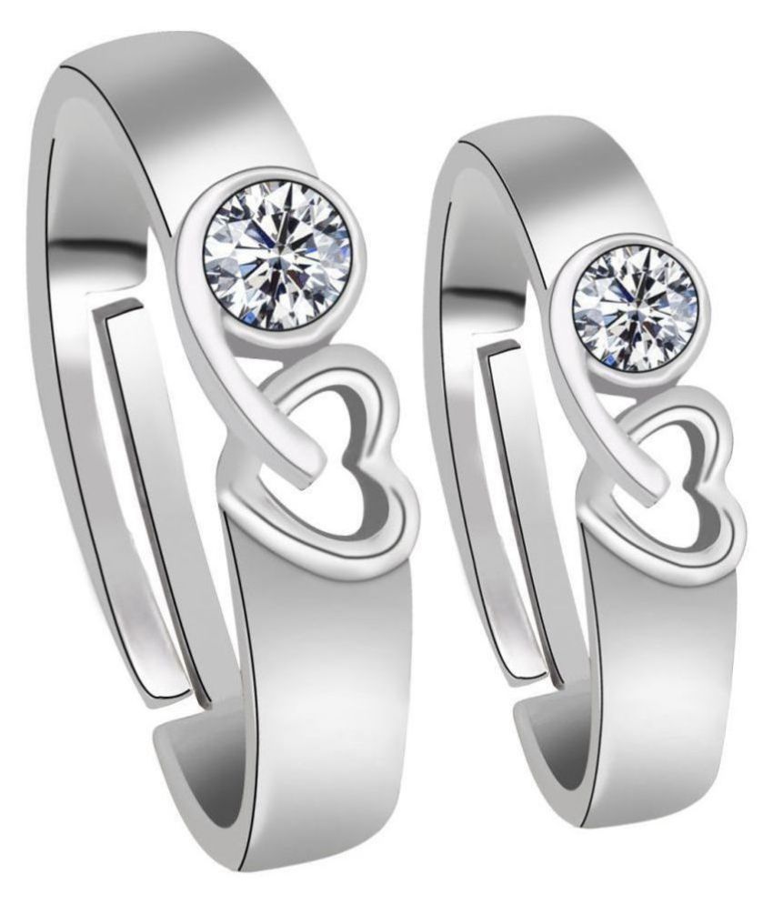     			Silver Shine Silver Plated Solitaire Adjustable Couple ring for Men and Women,Couple ring for Girls and Boys-2 pieces