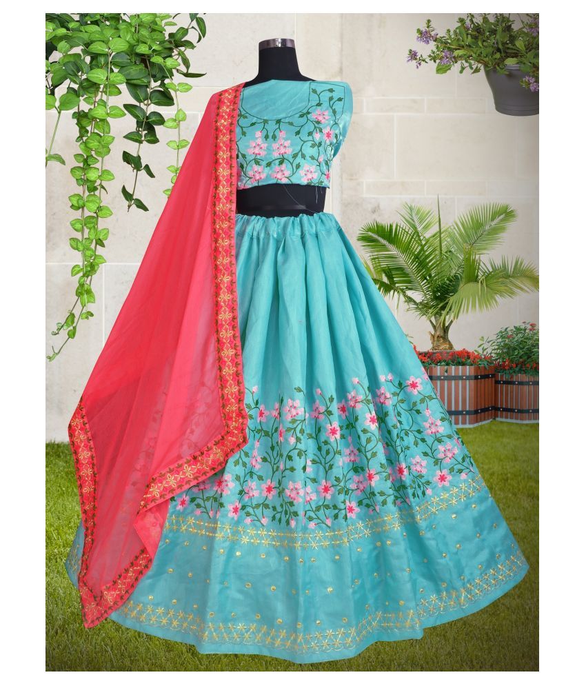 AB Fabrics Blue Bangalore Silk Aline Semi Stitched Lehenga Buy AB
