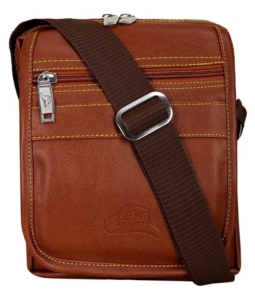     			Leather World men Tan Leather 6 Ltrs Casual Messenger Bag