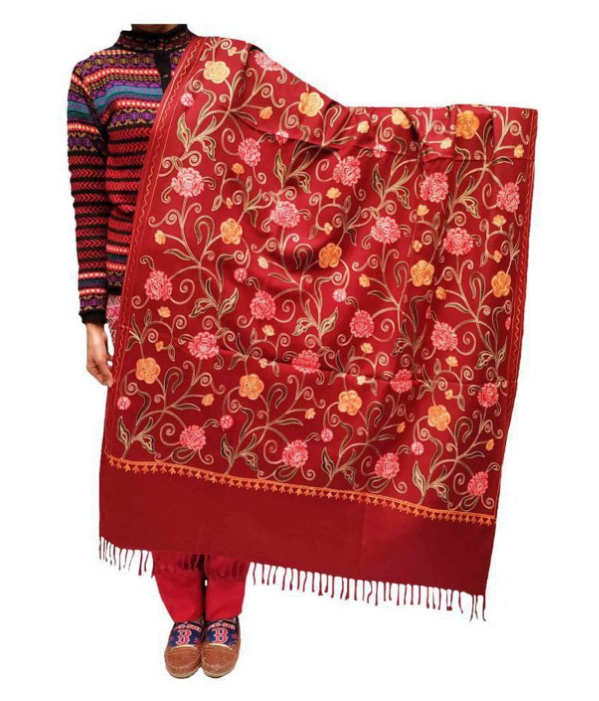 Kashmiri Shawl Maroon Ari Embroidery Shawl