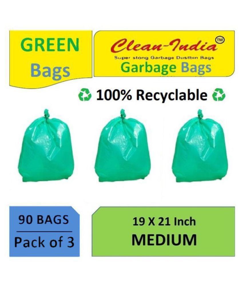     			Clean India -3 Pack of Green Garbage Bags - 19X21 | 3 Packs of 30 Pcs - 90 Pcs | Green Medium Disposable Dustbin Bags for Wet Waste