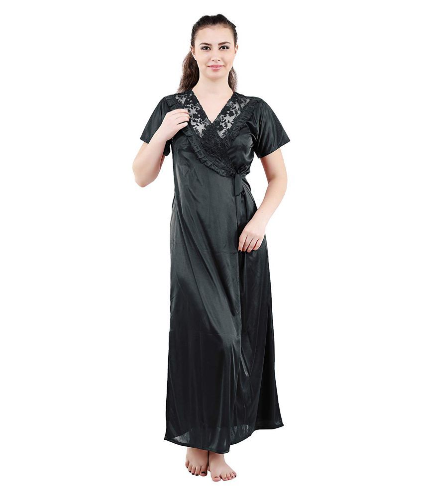     			Apratim Satin Nighty & Night Gowns - Black