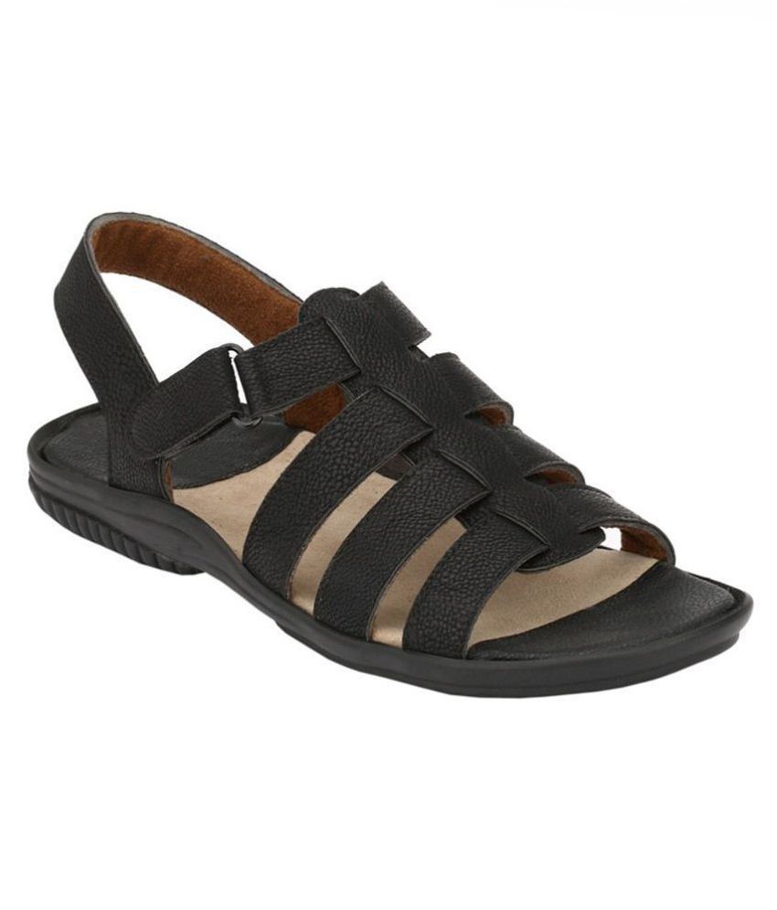     			Leeport Black Leather Sandals