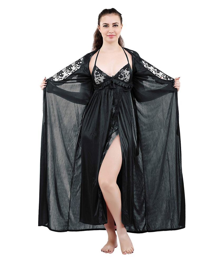     			Raj Satin Nighty & Night Gowns - Black