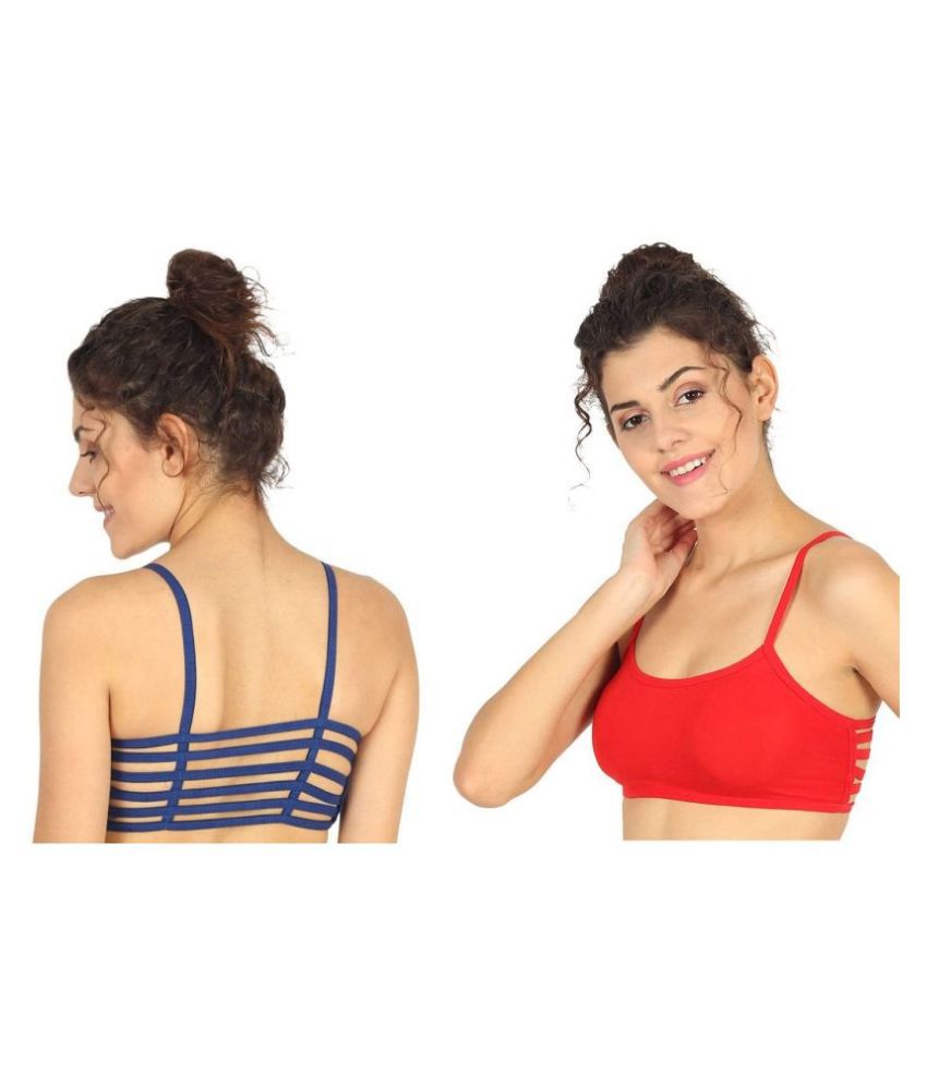     			Be Dazzling Red,Blue Cotton Blend Solid Sports Bra