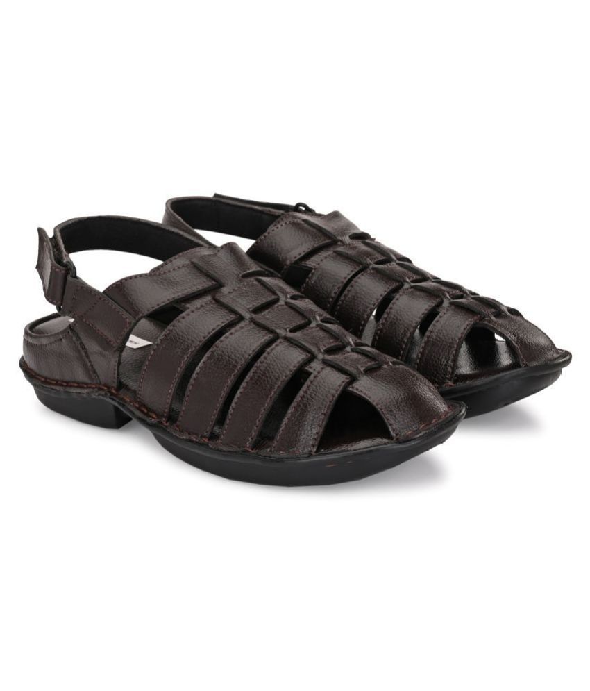 bucik men brown synthetic slip on leather sandals