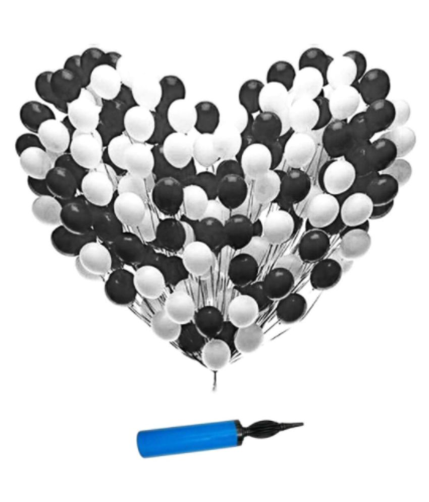     			Latex Metallic Ballon ( Black + white) with Balloon Pump (Pack of 101)