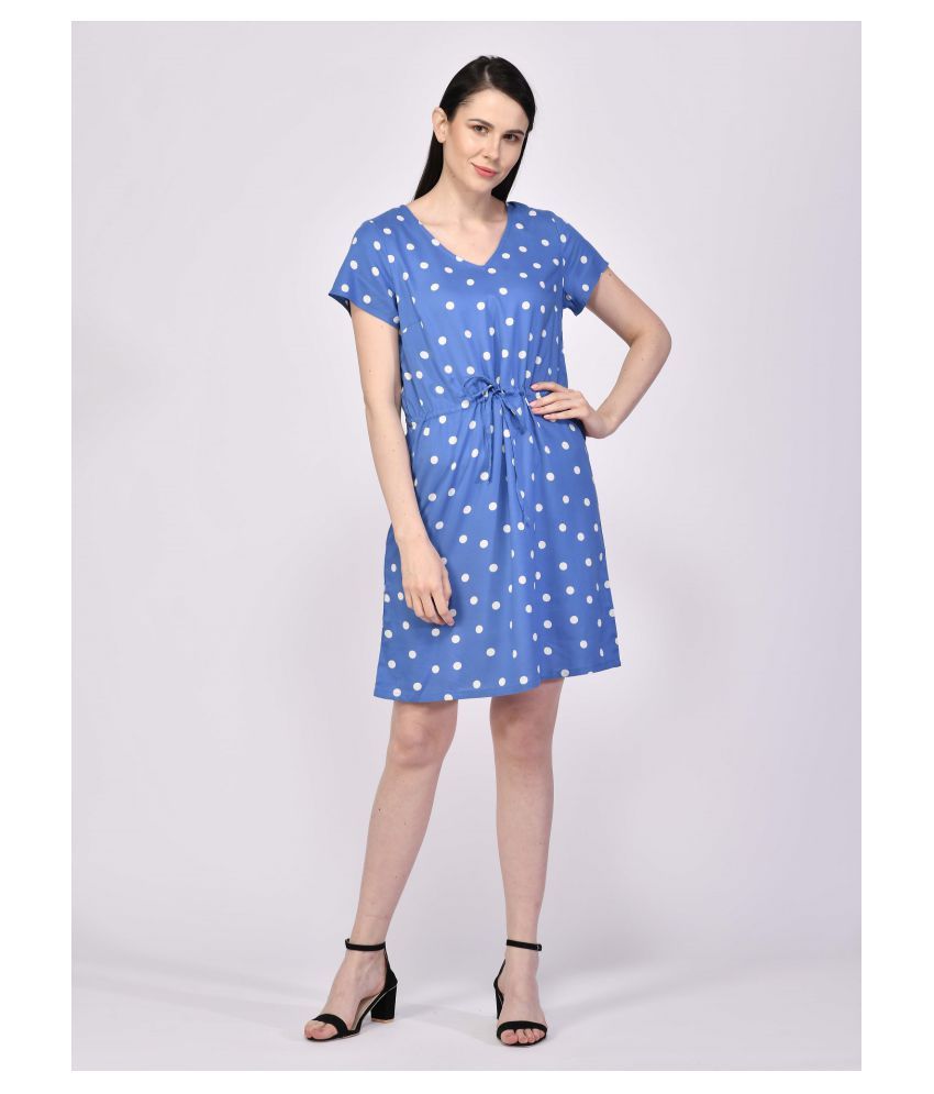     			NUEVOSDAMAS Rayon Blue A- line Dress