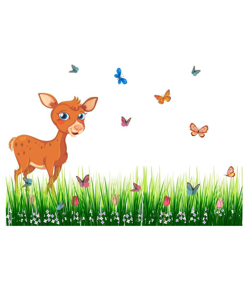     			Wallzone Grass with Deer Sticker ( 50 x 80 cms )