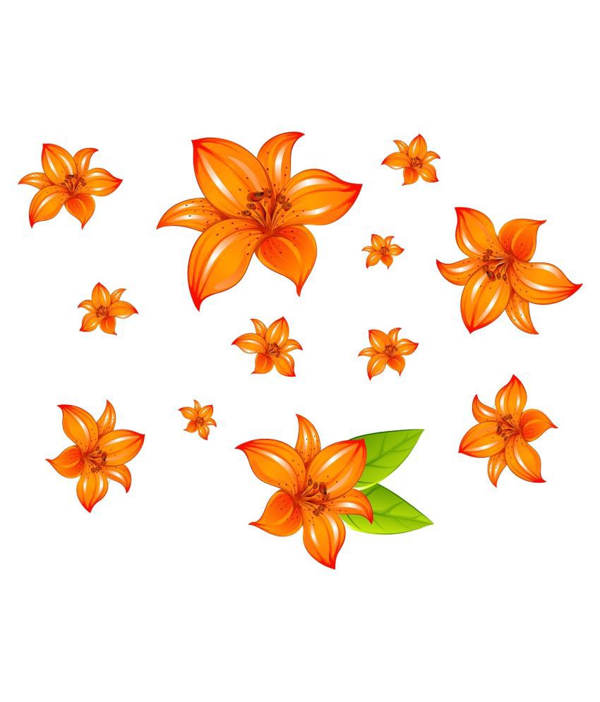     			Wallzone Orange Flower Sticker ( 120 x 70 cms )