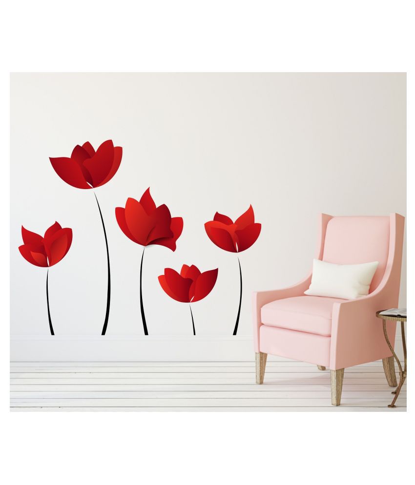     			Wallzone Red Flowers Sticker ( 80 x 90 cms )