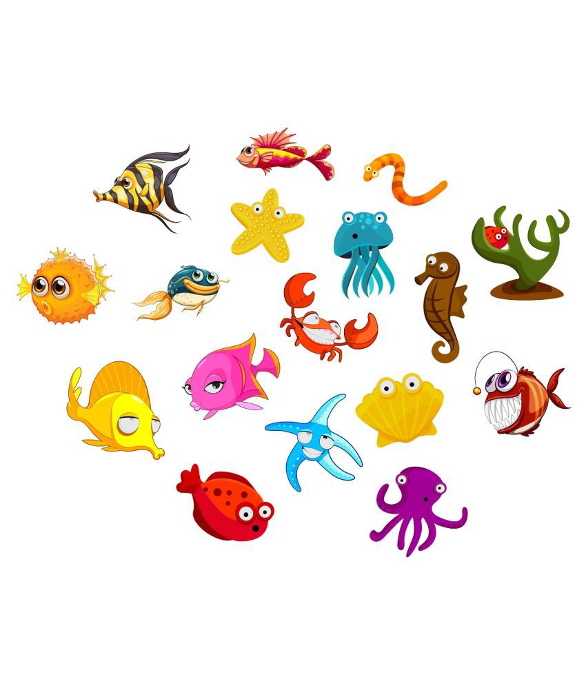     			Wallzone Sea Animals Sticker ( 100 x 90 cms )