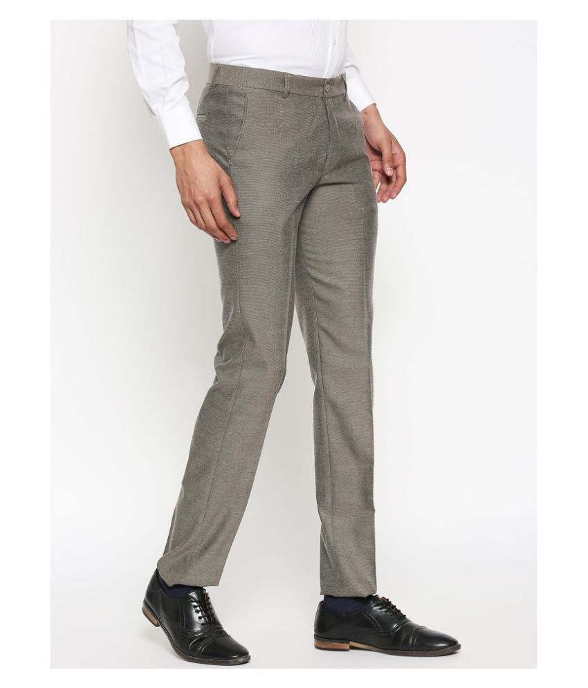 Solemio Grey Regular -Fit Flat Trousers - Buy Solemio Grey Regular -Fit ...