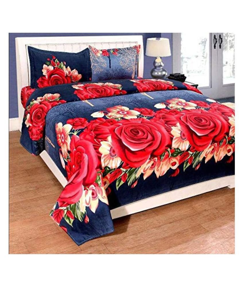     			HomeStore-YEP - Blue Poly Cotton Double Bedsheet with 2 Pillow Covers