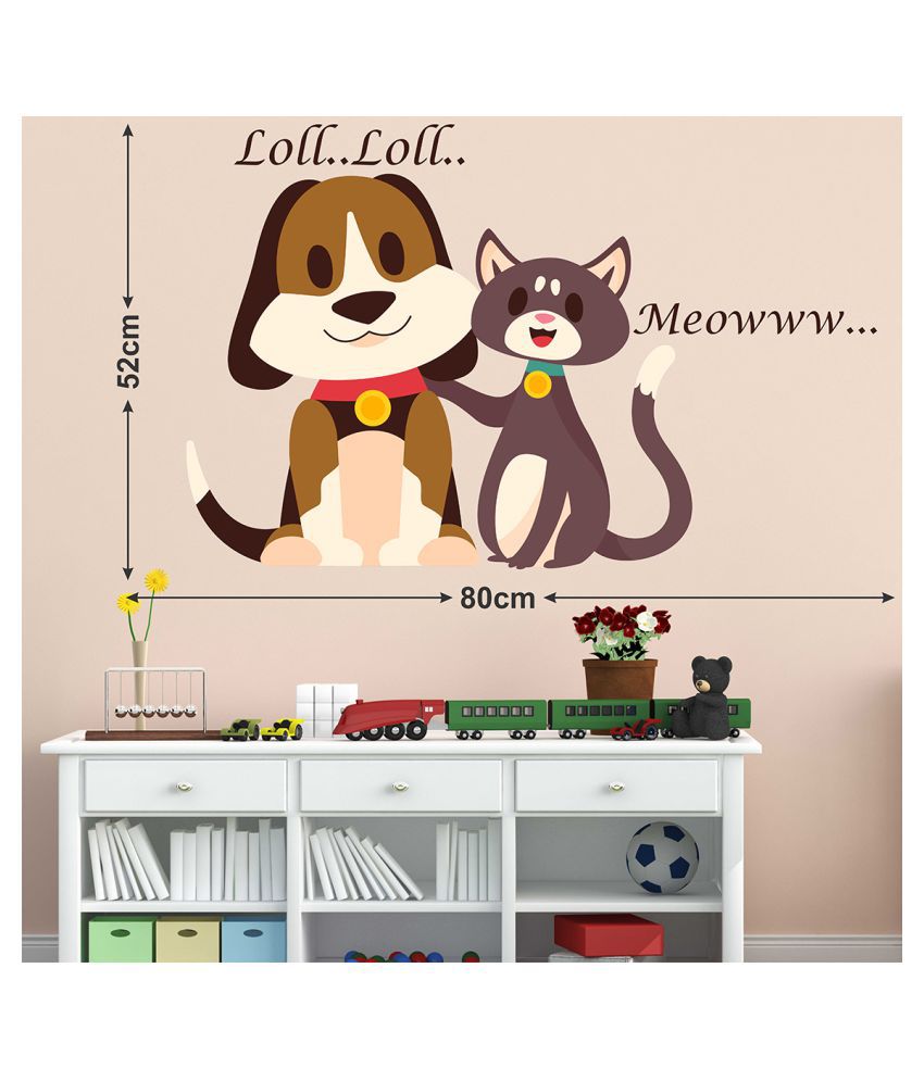     			Wallzone Dog and Cat Sticker ( 70 x 75 cms )