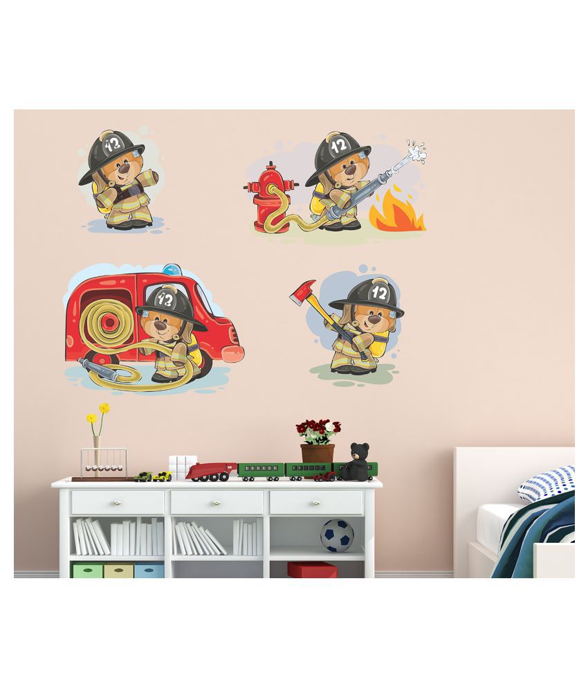     			Wallzone Fire Service Teddy Bear Sticker ( 70 x 75 cms )