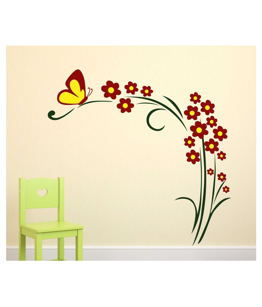     			Wallzone Flowers Medium Vinyl Wallstickers (90 cm x 90 cm) Sticker ( 70 x 75 cms )