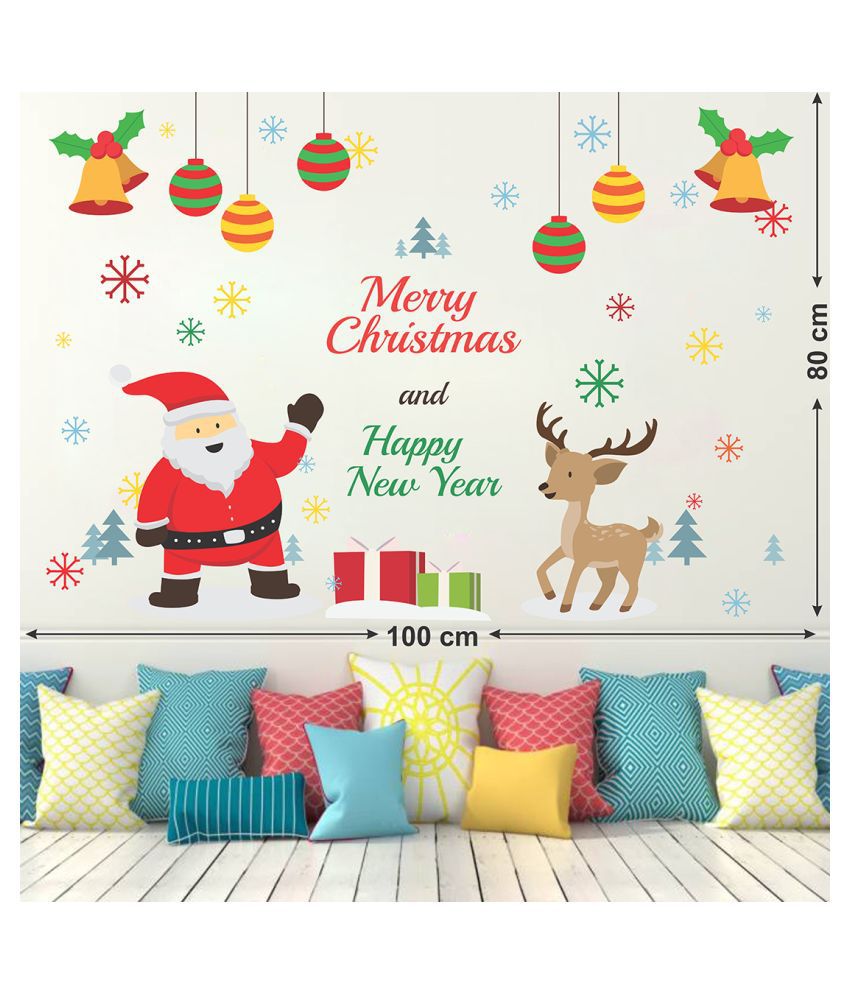     			Wallzone Merry Christmas and New Year Sticker ( 70 x 75 cms )