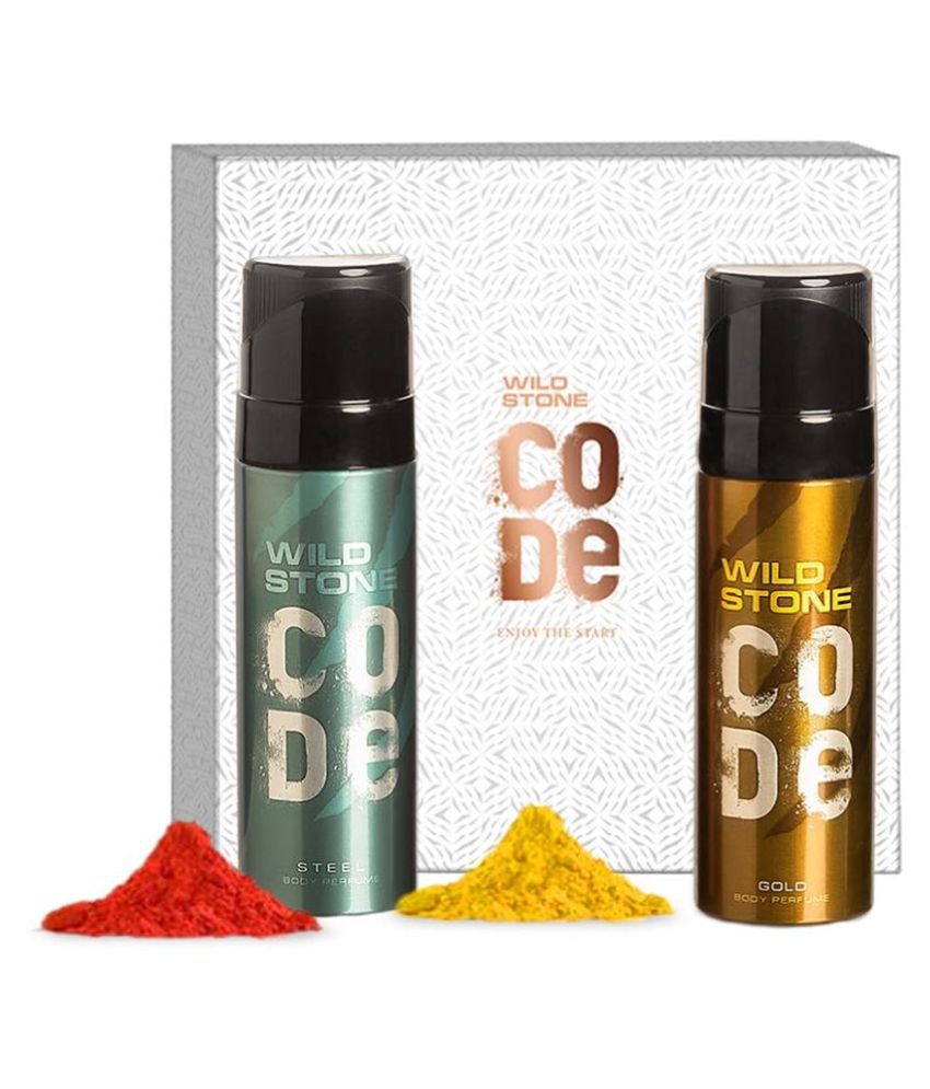     			Wild Stone Holi Gift Box with Code Gold and Steel Body Perfume (120ml each) Combo Set (Set of 2)